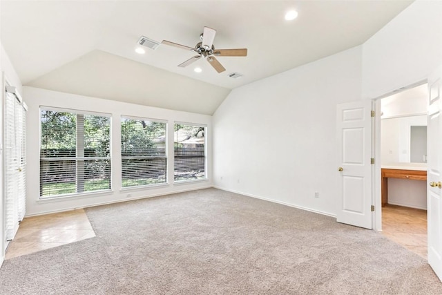 4306 S Summercrest Loop, Round Rock, TX 78681 - unfurnished bedroom with light carpet, vaulted ceiling, recessed lighting, and a ceiling fan