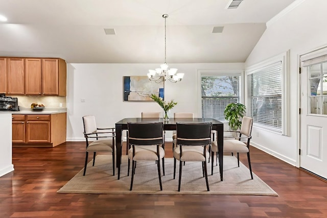 4306 S Summercrest Loop, Round Rock, TX 78681 - dining space featuring vaulted ceiling, a chandelier, and dark wood-style floors