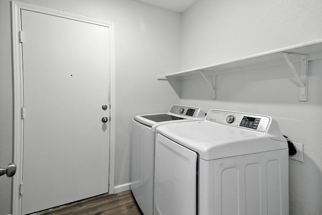12613 Paloma Blanca Way, Del Valle, TX 78617 - laundry room with separate washer and dryer and dark wood-style floors