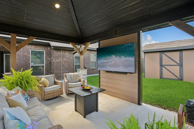 5106 La Piedra Ln, Killeen, TX 76549 - view of patio with outdoor lounge area and an outbuilding