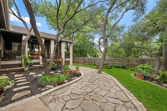 1501 Johnny Miller Trl, Austin, TX 78746 - fenced backyard featuring a patio area and a wooden deck