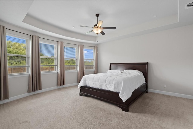416 Hereford Loop, Hutto, TX 78634 - bedroom featuring a raised ceiling, carpet, and a ceiling fan