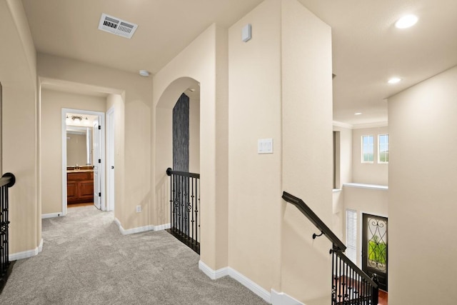 11704 Palisades Pkwy, Austin, TX 78732 - corridor featuring an upstairs landing, carpet, and recessed lighting