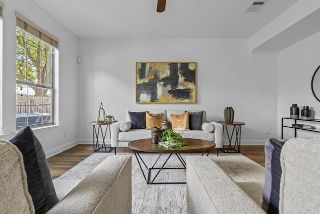 2003 Woodway Dr, Leander, TX 78641 - living room with wood finished floors and ceiling fan