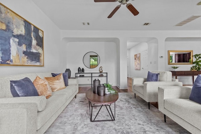 2003 Woodway Dr, Leander, TX 78641 - living area featuring wood finished floors and a ceiling fan