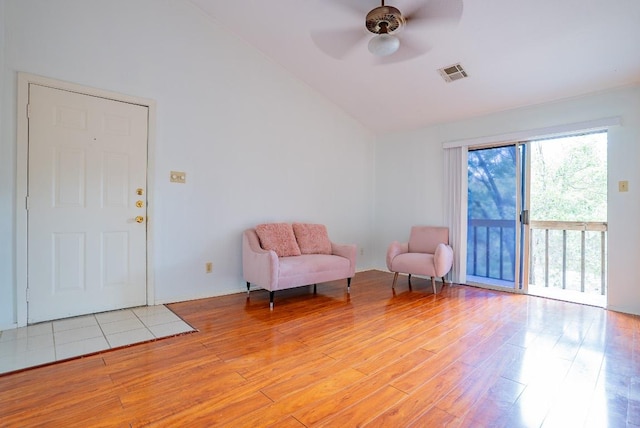 6903 Deatonhill Dr Unit 19, Austin, TX 78745 - sitting room featuring lofted ceiling, light wood finished floors, and ceiling fan