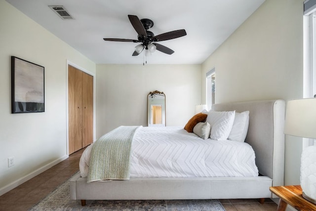 1406 Radam Cir, Austin, TX 78745 - bedroom with tile patterned flooring, ceiling fan, and a closet
