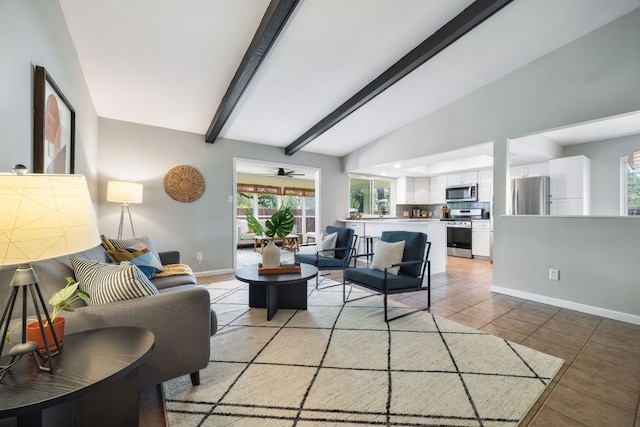 1406 Radam Cir, Austin, TX 78745 - living area with healthy amount of natural light, light tile patterned floors, and ceiling fan