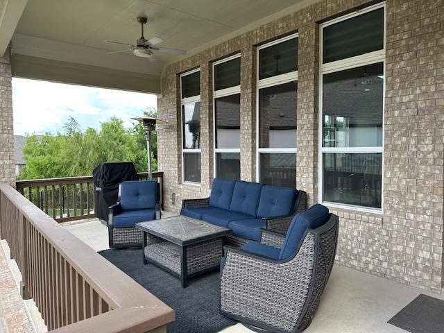 900 Elenora Dr, Leander, TX 78641 - view of patio with a ceiling fan, an outdoor hangout area, and area for grilling