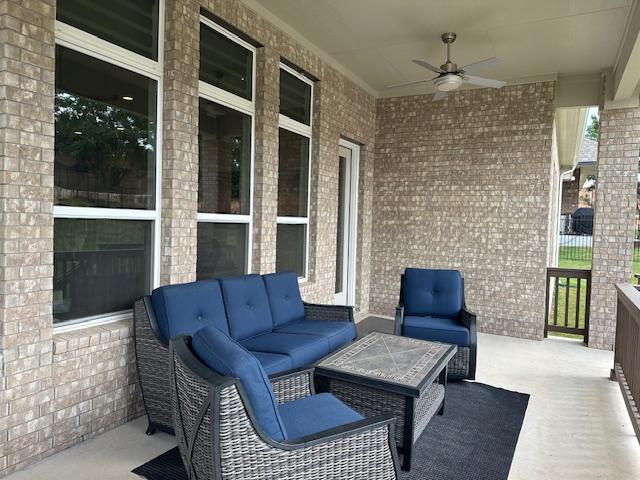 900 Elenora Dr, Leander, TX 78641 - view of patio featuring outdoor lounge area and ceiling fan