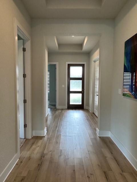 900 Elenora Dr, Leander, TX 78641 - entryway with a raised ceiling and wood-type flooring