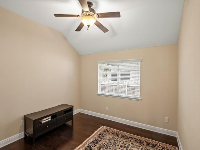 2520 Butler National Dr, Pflugerville, TX 78660 - empty room featuring dark wood-style flooring, lofted ceiling, and ceiling fan