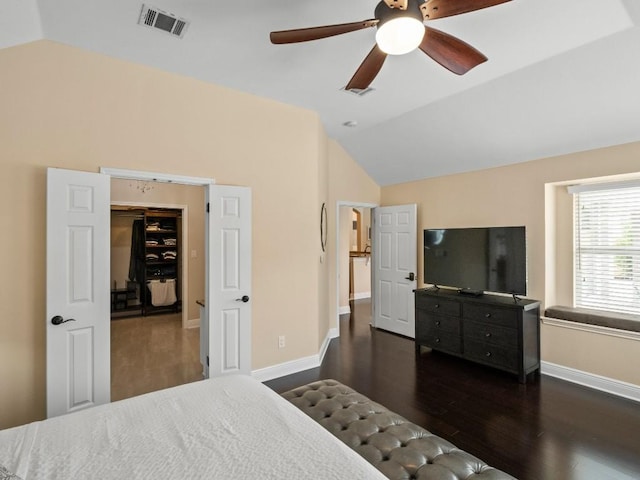 2520 Butler National Dr, Pflugerville, TX 78660 - bedroom featuring lofted ceiling, wood finished floors, and a ceiling fan
