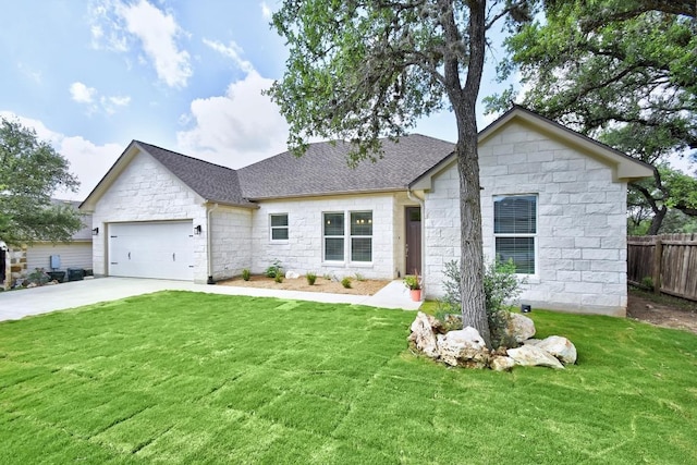 2109 Meadow View Dr, San Marcos, TX 78666 - view of front of property featuring stone siding, an attached garage, concrete driveway, and a shingled roof