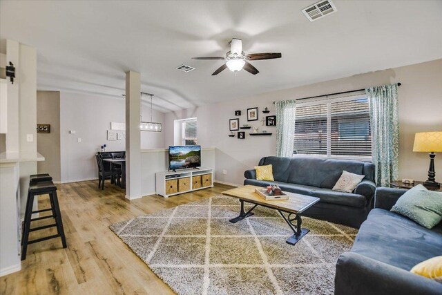 1141 Stone Forest Trl, Round Rock, TX 78681 - living room featuring ceiling fan and light wood-style floors