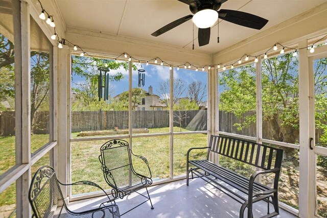 1141 Stone Forest Trl, Round Rock, TX 78681 - unfurnished sunroom with a ceiling fan