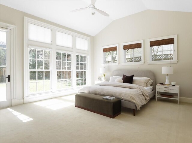 1904 Meadowbrook Dr, Austin, TX 78703 - bedroom featuring light colored carpet, vaulted ceiling, and ceiling fan