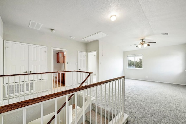 1921 Sand Creek Rd, Cedar Park, TX 78613 - hallway with carpet, an upstairs landing, and a textured ceiling