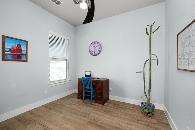 2250 Meritage, New Braunfels, TX 78132 - office area with ceiling fan and wood finished floors