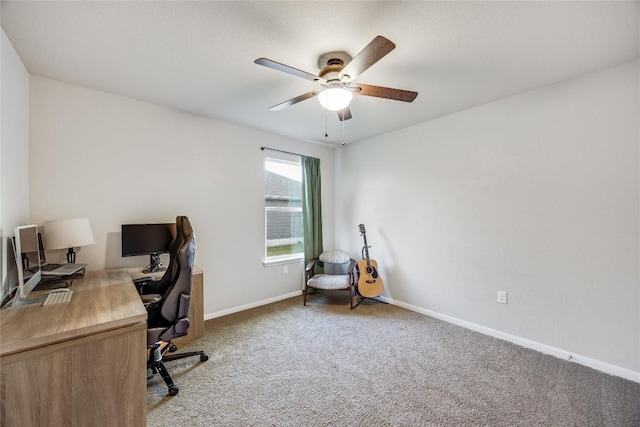 605 Liard River Rd, Hutto, TX 78634 - carpeted home office with a ceiling fan and baseboards