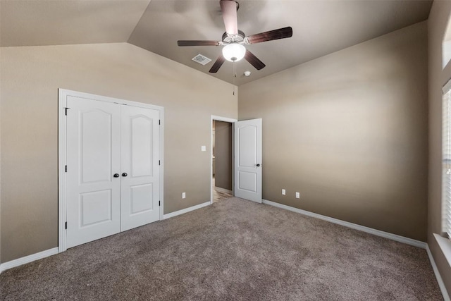8305 Split Trail Cv, Temple, TX 76502 - unfurnished bedroom with vaulted ceiling, carpet floors, a closet, and ceiling fan