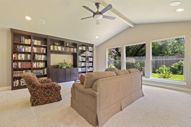 4104 Honeycomb Rock Cir, Austin, TX 78731 - living area with carpet, healthy amount of natural light, recessed lighting, and a ceiling fan