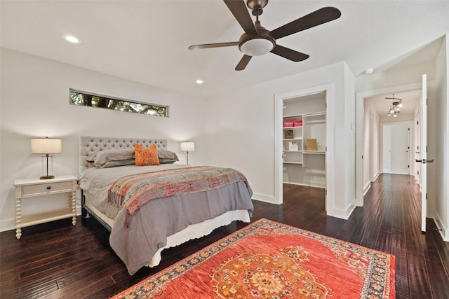 4104 Honeycomb Rock Cir, Austin, TX 78731 - bedroom with hardwood / wood-style flooring, a walk in closet, ceiling fan, and recessed lighting