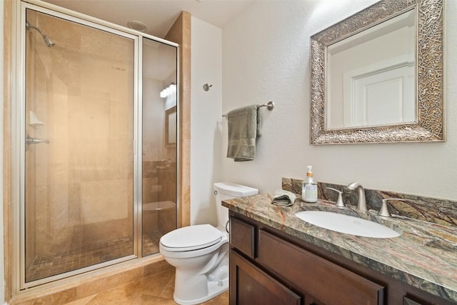 4104 Honeycomb Rock Cir, Austin, TX 78731 - full bathroom featuring vanity, a stall shower, and tile patterned floors