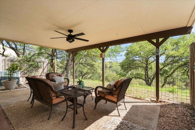 8432 Antero Dr, Austin, TX 78759 - view of patio / terrace featuring a ceiling fan and an outdoor living space