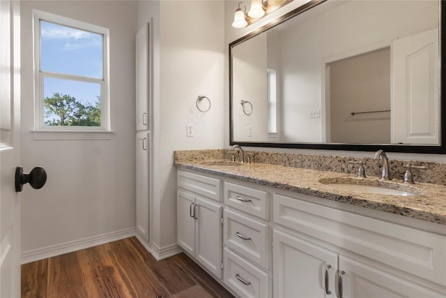 790 Enchanted Oaks Dr, Driftwood, TX 78619 - bathroom with double vanity and wood finished floors