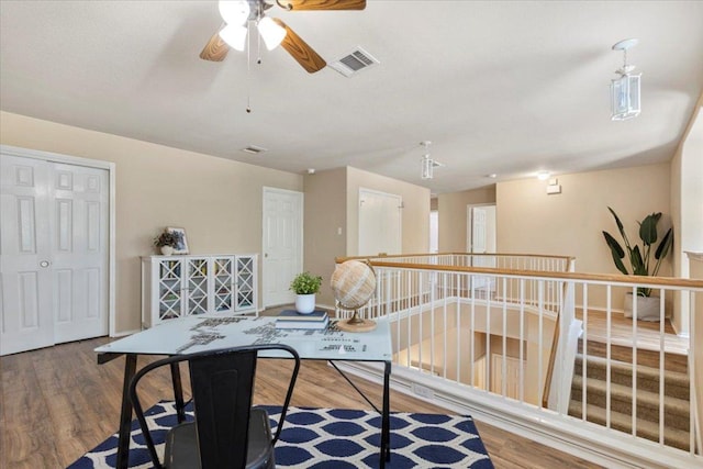 2818 Shadowpoint Cv, Round Rock, TX 78665 - office space featuring ceiling fan and wood finished floors