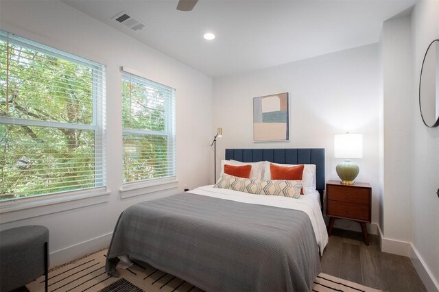 3405 Cedar St, Austin, TX 78705 - bedroom with wood finished floors, ceiling fan, and recessed lighting
