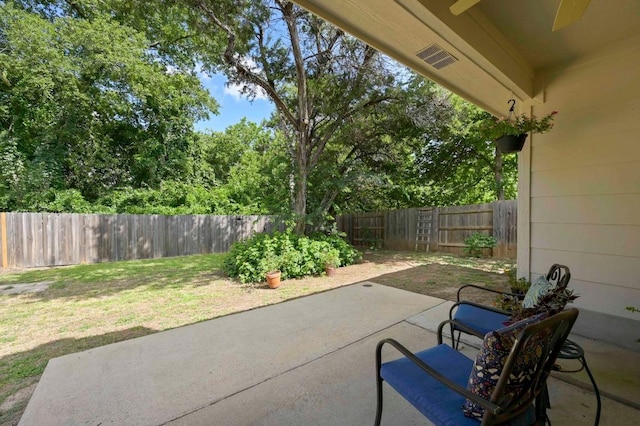 1831 Greening Way, Leander, TX 78641 - fenced backyard with a patio area and a ceiling fan