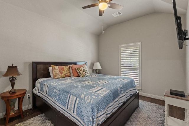 413 Fair Oaks Dr, Georgetown, TX 78628 - bedroom with lofted ceiling, wood finished floors, and ceiling fan