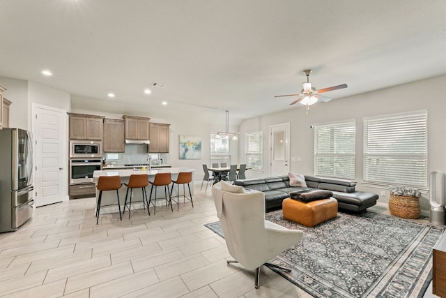 904 Astoria St, Cedar Park, TX 78613 - living area featuring ceiling fan and recessed lighting