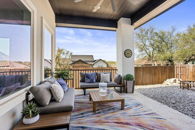 1305 Laurel Cv, Marble Falls, TX 78654 - view of patio with a ceiling fan and an outdoor living space