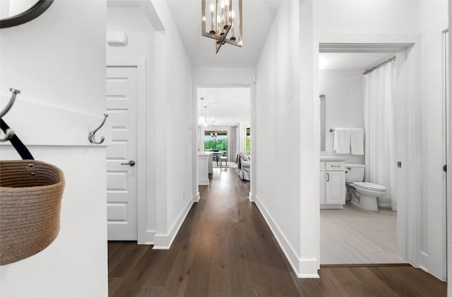 4924 Fiore Trl, Round Rock, TX 78665 - hall featuring a chandelier and dark wood-style flooring