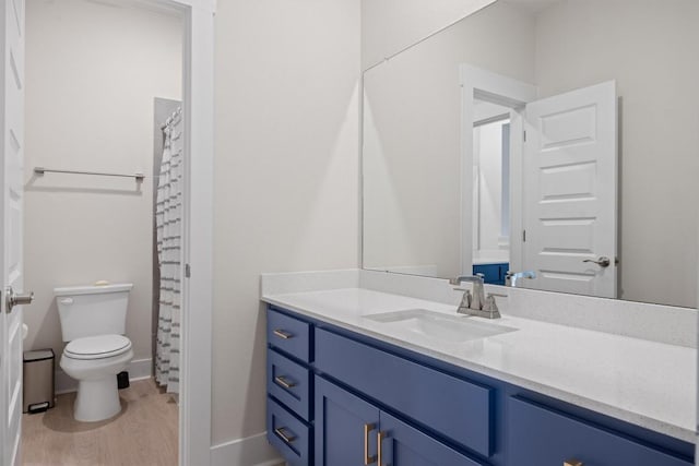2233 Bellisa Vista Dr, Leander, TX 78641 - bathroom featuring vanity, wood finished floors, and a shower with curtain