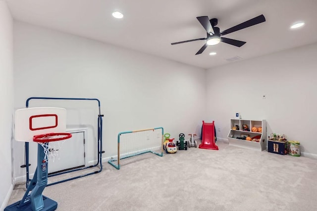 1209 Brasano Pl, Leander, TX 78641 - playroom featuring ceiling fan, carpet floors, and recessed lighting
