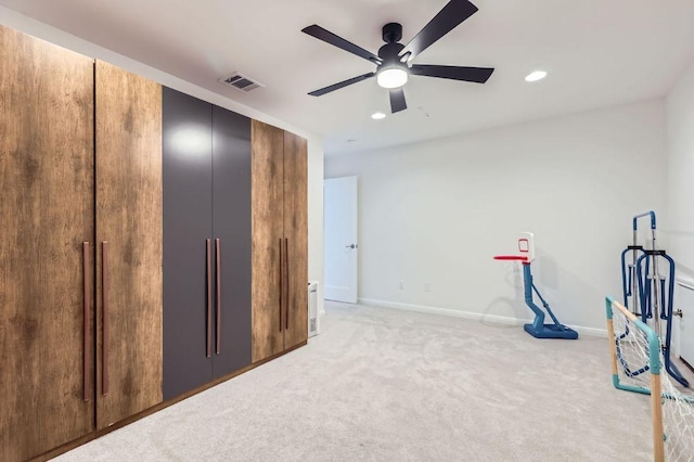 1209 Brasano Pl, Leander, TX 78641 - rec room with ceiling fan, light carpet, and recessed lighting