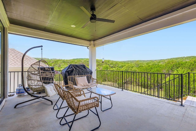 1209 Brasano Pl, Leander, TX 78641 - patio / terrace with a view of trees and a ceiling fan