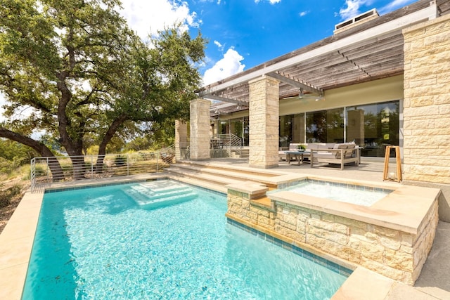 1417 Osprey Ridge Loop, Lago Vista, TX 78645 - outdoor pool with an outdoor hangout area, a pergola, an in-ground hot tub, and a patio area
