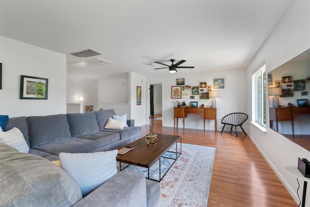 1105 Red Ranch Cir, Cedar Park, TX 78613 - living area featuring wood finished floors and a ceiling fan