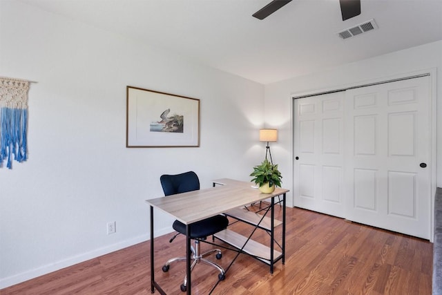 1105 Red Ranch Cir, Cedar Park, TX 78613 - home office featuring ceiling fan and wood finished floors
