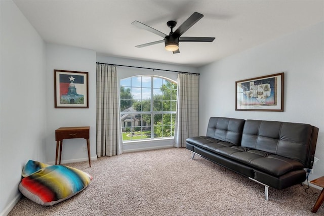 1105 Red Ranch Cir, Cedar Park, TX 78613 - carpeted living area featuring ceiling fan and baseboards