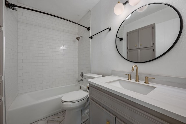 216 Country Rd, Georgetown, TX 78628 - bathroom featuring shower / bathtub combination, vanity, and marble look tile flooring