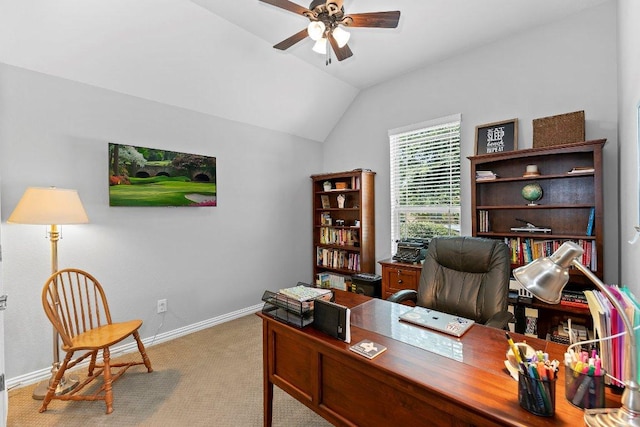 1008 Tabernash Dr, Leander, TX 78641 - office space with a ceiling fan, light carpet, and lofted ceiling