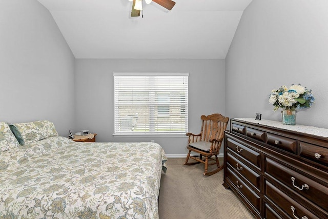 1008 Tabernash Dr, Leander, TX 78641 - bedroom with vaulted ceiling, light carpet, and ceiling fan
