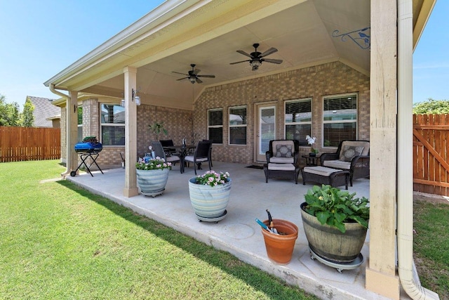 1008 Tabernash Dr, Leander, TX 78641 - view of patio featuring ceiling fan and a grill