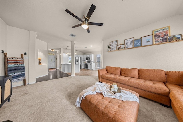 203 Ponderosa Dr, Harker Heights, TX 76548 - carpeted living room with a ceiling fan and baseboards